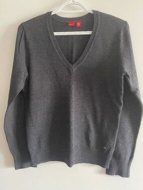 EUC Esprit Charcoal Grey Long Sleeved Full Length V-Neck Sweater Stretchy Large